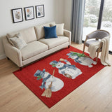 5' X 8' Red And White Christmas Snowmen Washable Area Rug With UV Protection