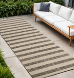 8' Beige And Brown Striped Indoor Outdoor Runner Rug