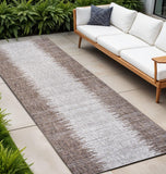 8' Brown And Beige Striped Indoor Outdoor Runner Rug