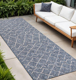 8' Navy Blue And Light Gray Moroccan Indoor Outdoor Runner Rug