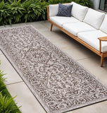 8' Brown And Beige Medallion Indoor Outdoor Runner Rug