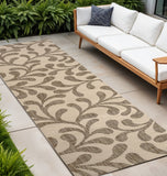 10' Brown And Beige Floral Indoor Outdoor Runner Rug