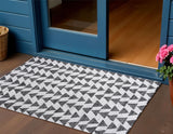 3' X 5' Ivory And Black Geometric Indoor Outdoor Area Rug