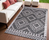 4' X 6' Black And Ivory Moroccan Indoor Outdoor Area Rug