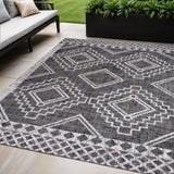 5' X 8' Black And Ivory Moroccan Indoor Outdoor Area Rug