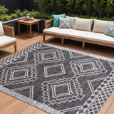 8' X 10' Black And Ivory Moroccan Indoor Outdoor Area Rug