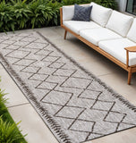 10' Beige And Brown Trellis Indoor Outdoor Runner Rug