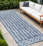 8' Blue And Ivory Trellis Indoor Outdoor Runner Rug