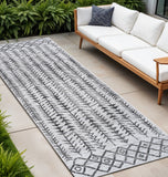 8' Ivory And Black Trellis Indoor Outdoor Runner Rug