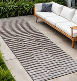 8' Beige And Brown Striped Indoor Outdoor Runner Rug