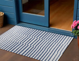 3' X 5' Ivory And Blue Striped Indoor Outdoor Area Rug