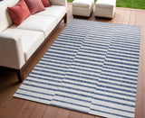 4' X 6' Ivory And Blue Striped Indoor Outdoor Area Rug