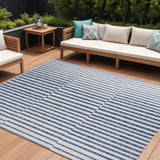 8' X 10' Ivory And Blue Striped Indoor Outdoor Area Rug