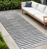 8' Ivory And Black Striped Indoor Outdoor Runner Rug