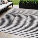 5' X 8' Ivory And Black Striped Indoor Outdoor Area Rug
