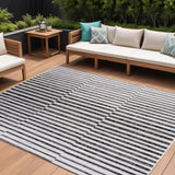 8' X 10' Ivory And Black Striped Indoor Outdoor Area Rug