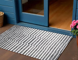 3' X 5' Black And Ivory Striped Indoor Outdoor Area Rug