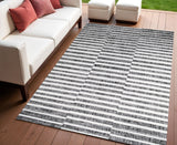 4' X 6' Black And Ivory Striped Indoor Outdoor Area Rug