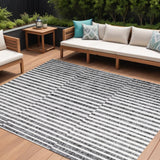 8' X 10' Black And Ivory Striped Indoor Outdoor Area Rug