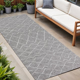 8' Gray And Cream Moroccan Indoor Outdoor Runner Rug