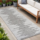 8' Ivory And Black Striped Indoor Outdoor Runner Rug