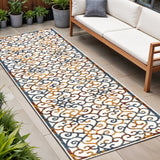 8' Cream Blue And Red Trellis Indoor Outdoor Runner Rug