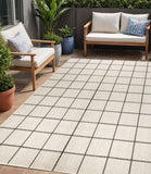 5' X 8' Cream And Dark Gray Plaid Indoor Outdoor Area Rug