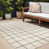 8' X 10' Cream And Dark Gray Plaid Indoor Outdoor Area Rug