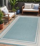 5' X 8' Aqua And Beige Striped Indoor Outdoor Area Rug