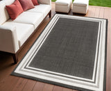 4' X 6' Black And Cream Striped Indoor Outdoor Area Rug
