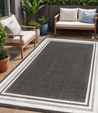 5' X 8' Black And Cream Striped Indoor Outdoor Area Rug