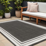 8' X 10' Black And Cream Striped Indoor Outdoor Area Rug