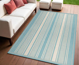 4' X 6' Aqua And Beige Striped Indoor Outdoor Area Rug