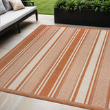 5' X 8' Orange And Cream Striped Indoor Outdoor Area Rug