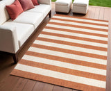 4' X 6' Orange And Beige Striped Indoor Outdoor Area Rug