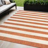 5' X 8' Orange And Beige Striped Indoor Outdoor Area Rug