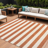 8' X 10' Orange And Beige Striped Indoor Outdoor Area Rug