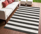 4' X 6' Black And Cream Striped Indoor Outdoor Area Rug