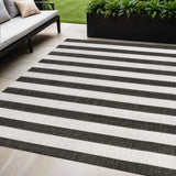 5' X 8' Black And Cream Striped Indoor Outdoor Area Rug