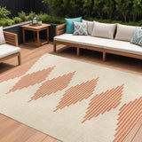 8' X 10' Beige And Orange Abstract Indoor Outdoor Area Rug