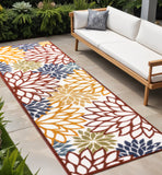 8' Cream Red And Blue Medallion Indoor Outdoor Runner Rug