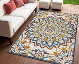 4' X 6' Red Blue And Yellow Medallion Indoor Outdoor Area Rug