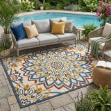 5' X 8' Red Blue And Yellow Medallion Indoor Outdoor Area Rug