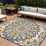 8' X 10' Red Blue And Yellow Medallion Indoor Outdoor Area Rug