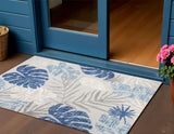 3' X 5' Light Gray And Navy Blue Floral Indoor Outdoor Area Rug