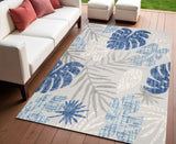 4' X 6' Light Gray And Navy Blue Floral Indoor Outdoor Area Rug
