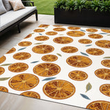 5' X 8' Orange And Cream Polka Dot Indoor Outdoor Area Rug