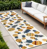 8' Orange And Navy Blue Polka Dot Indoor Outdoor Runner Rug