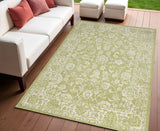4' X 6' Green And Cream Medallion Indoor Outdoor Area Rug