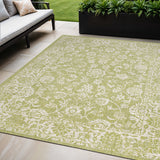 5' X 8' Green And Cream Medallion Indoor Outdoor Area Rug